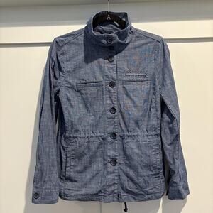 Talbots Jacket Women XS Extra Small Blue Chambray Utility Drawstring Funnel Neck